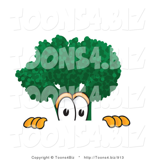 Vector Illustration of a Cartoon Scared Broccoli Mascot Peeking over a Surface