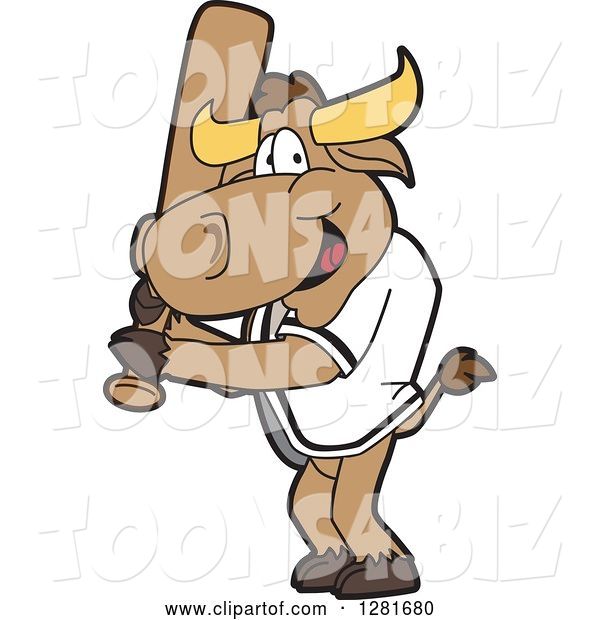 Vector Illustration of a Cartoon School Bull Mascot Holding a Baseball Bat