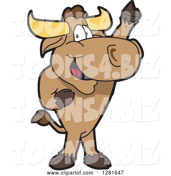 Vector Illustration of a Cartoon School Bull Mascot Standing and Holding up a Hoof