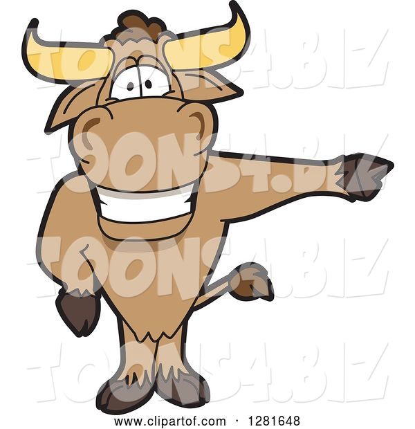 Vector Illustration of a Cartoon School Bull Mascot Standing and Pointing to the Right