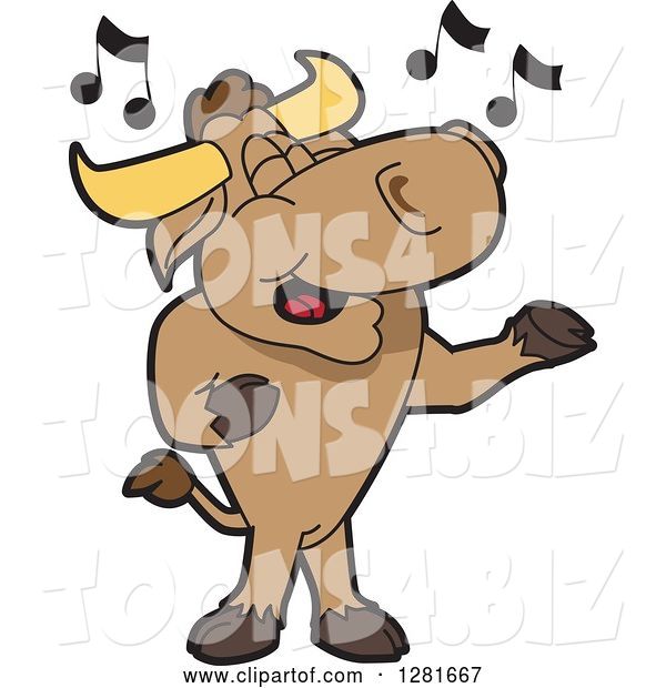 Vector Illustration of a Cartoon School Bull Mascot Standing and Singing