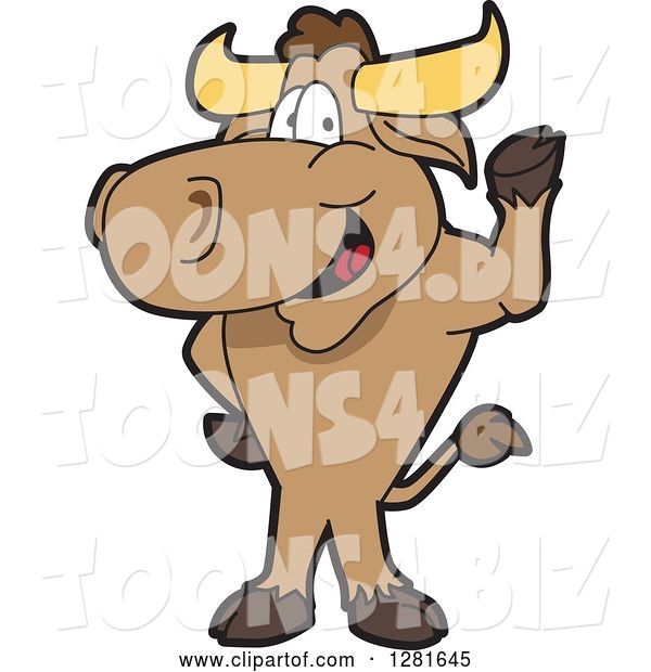 Vector Illustration of a Cartoon School Bull Mascot Standing and Waving