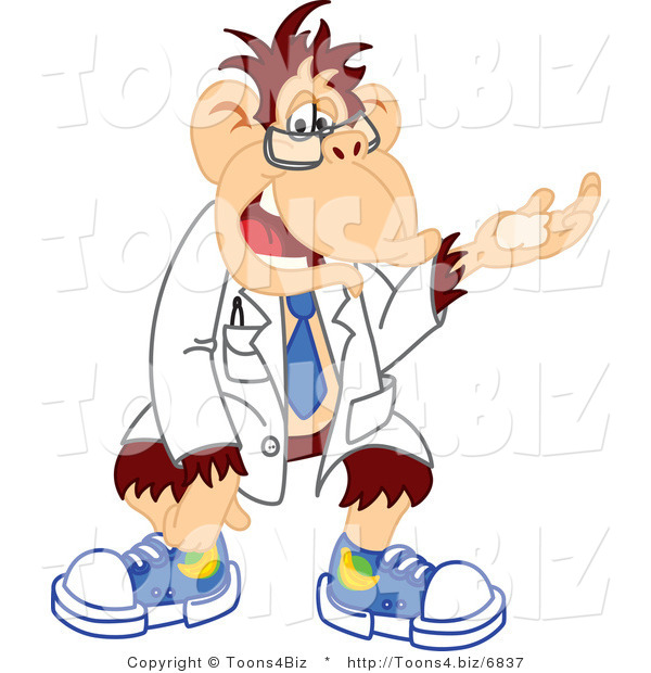 Vector Illustration of a Cartoon Scientist Chimp Mascot Gesturing