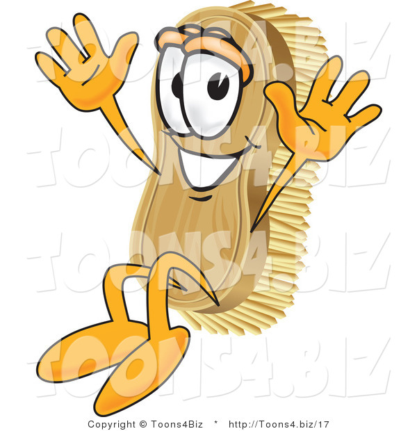 Vector Illustration of a Cartoon Scrub Brush Mascot Jumping