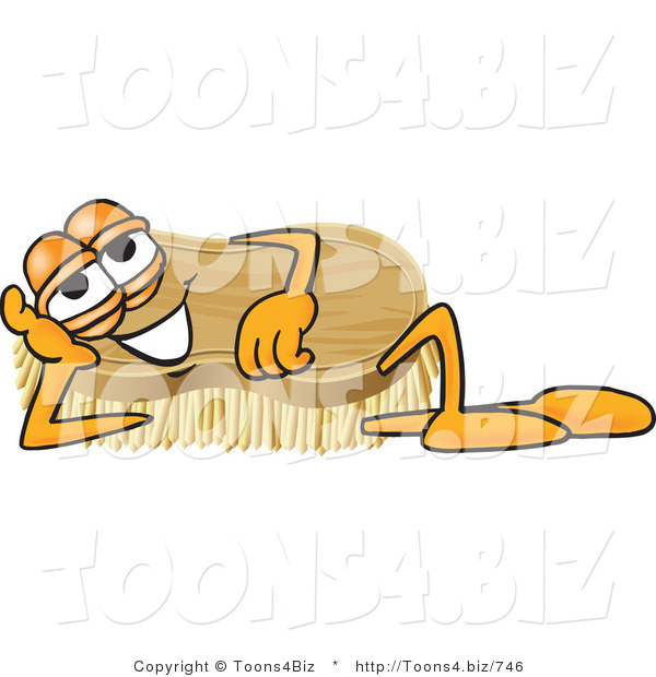 Vector Illustration of a Cartoon Scrub Brush Mascot Lying on His Side and Resting His Head on His Hand