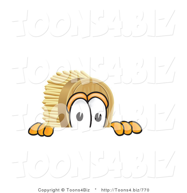 Vector Illustration of a Cartoon Scrub Brush Mascot Peeking over a Surface