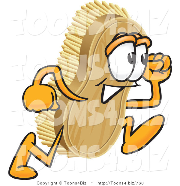 Vector Illustration of a Cartoon Scrub Brush Mascot Running