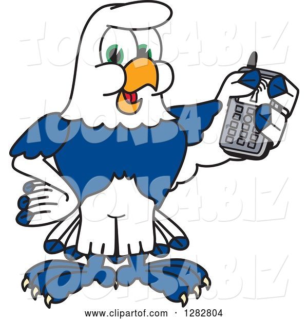Vector Illustration of a Cartoon Seahawk Mascot Holding a Cell Phone