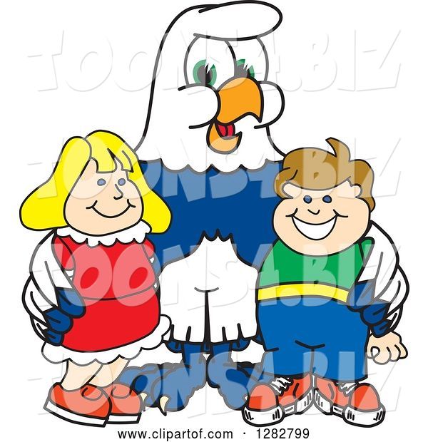 Vector Illustration of a Cartoon Seahawk Mascot Posing with Students