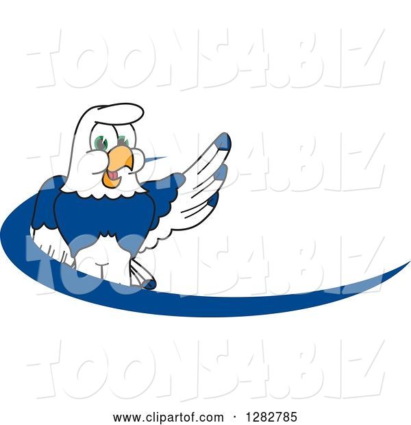Vector Illustration of a Cartoon Seahawk Mascot Waving over a Blue Dash Logo