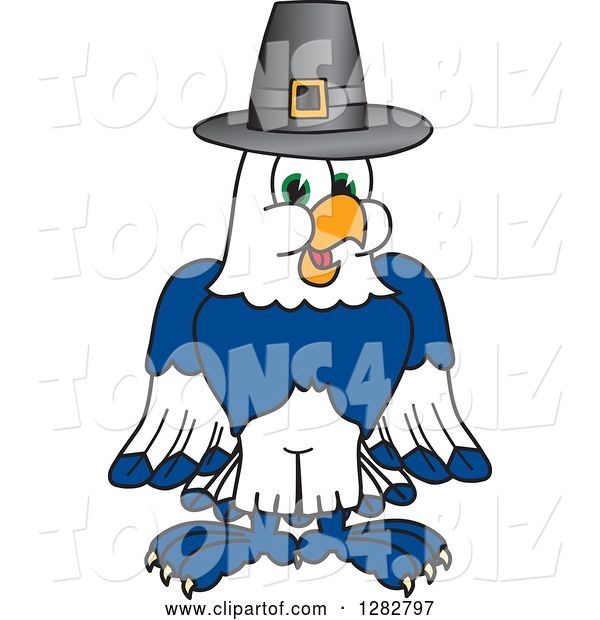Vector Illustration of a Cartoon Seahawk Mascot Wearing a Thanksgiving Pilgrim Hat