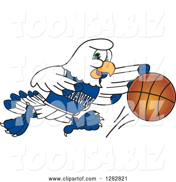 Vector Illustration of a Cartoon Seahawk Sports Mascot Dribbling a Basketball