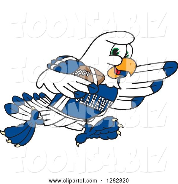 Vector Illustration of a Cartoon Seahawk Sports Mascot Running with an American Football