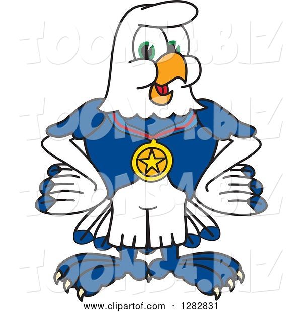 Vector Illustration of a Cartoon Seahawk Sports Mascot Wearing a Medal