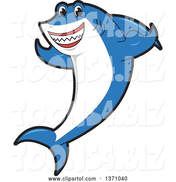 Vector Illustration of a Cartoon Shark School Mascot Flexing His Fins