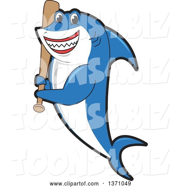 Vector Illustration of a Cartoon Shark School Mascot Holding a Baseball Bat