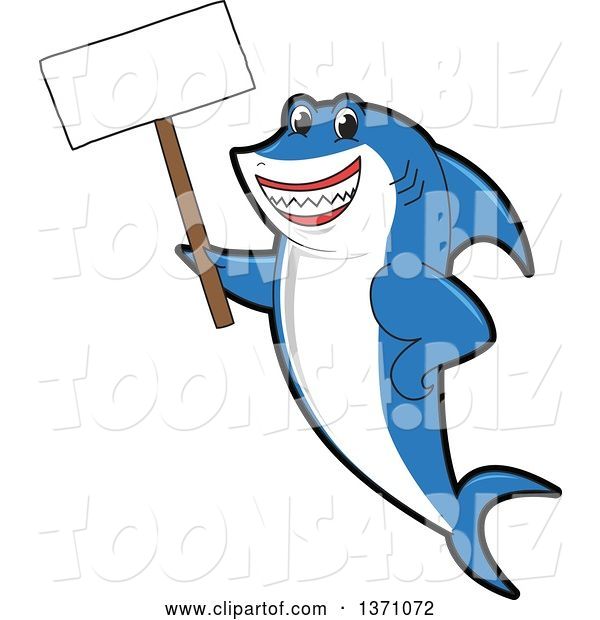 Vector Illustration of a Cartoon Shark School Mascot Holding a Blank Sign