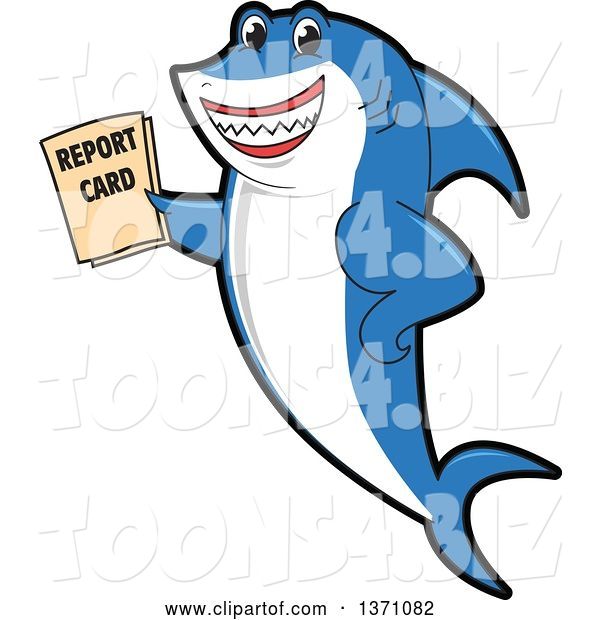 Vector Illustration of a Cartoon Shark School Mascot Holding a Report Card