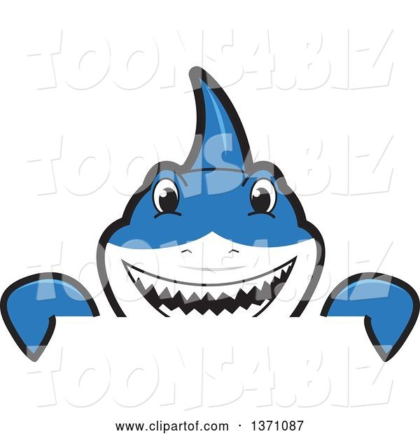 Vector Illustration of a Cartoon Shark School Mascot Looking over a Sign