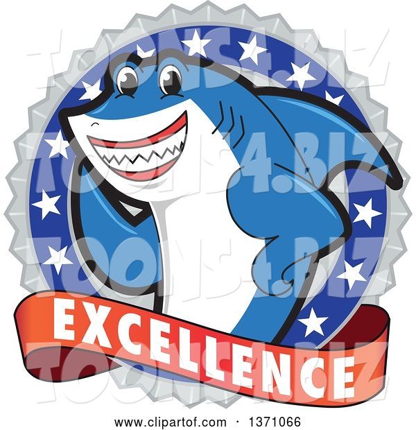Vector Illustration of a Cartoon Shark School Mascot on an Excellence Badge