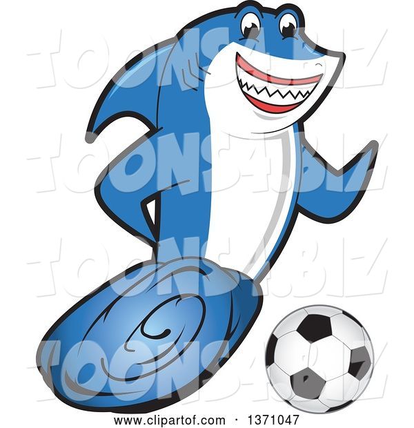 Vector Illustration of a Cartoon Shark School Mascot Playing Soccer