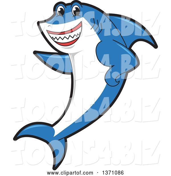 Vector Illustration of a Cartoon Shark School Mascot Pointing