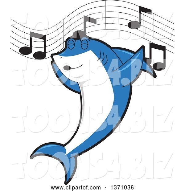 Vector Illustration of a Cartoon Shark School Mascot Singing