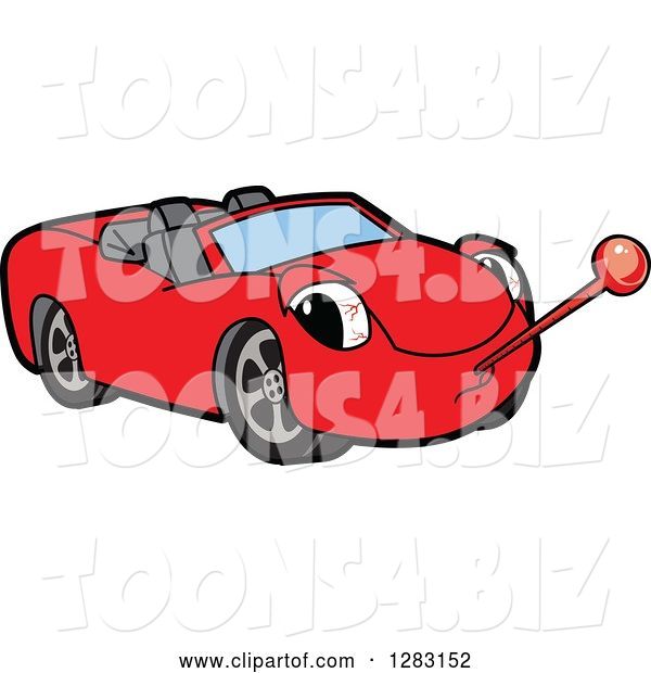 Vector Illustration of a Cartoon Sick Red Convertible Car Mascot with a Thermometer