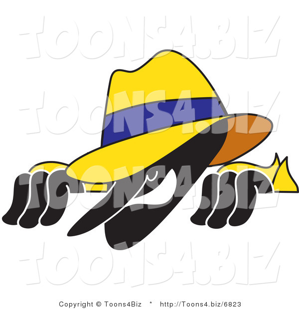 Vector Illustration of a Cartoon Silhouetted Detective Mascot Peeking over a Surface