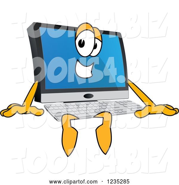 Vector Illustration of a Cartoon Sitting PC Computer Mascot