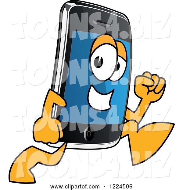 Vector Illustration of a Cartoon Smart Phone Mascot Running