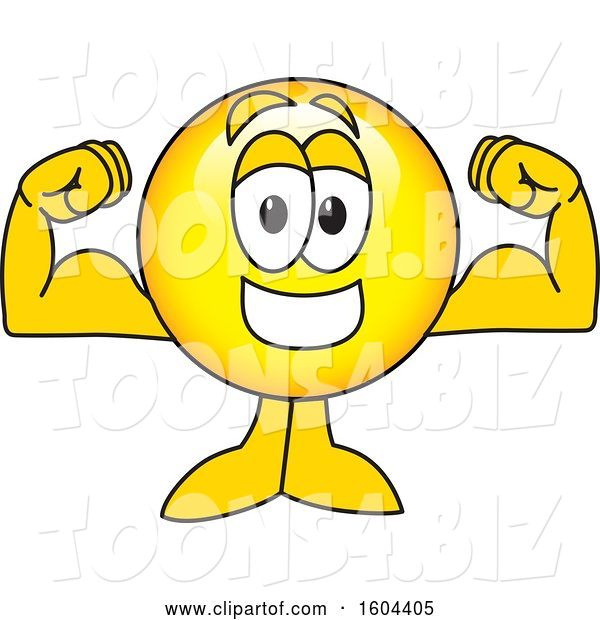 Vector Illustration of a Cartoon Smiley Mascot Flexing His Muscles