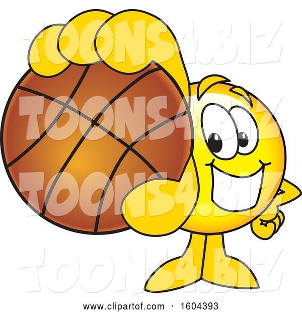 Vector Illustration of a Cartoon Smiley Mascot Grabbing a Basketball