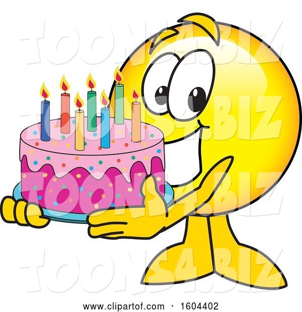 Vector Illustration of a Cartoon Smiley Mascot Holding a Birthday Cake
