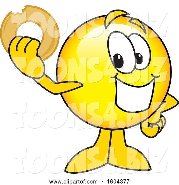 Vector Illustration of a Cartoon Smiley Mascot Holding a Donut