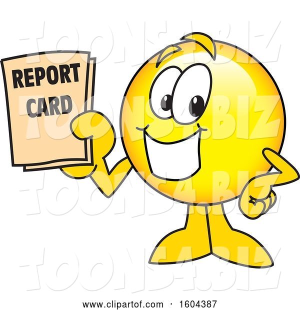 Vector Illustration of a Cartoon Smiley Mascot Holding a Report Card