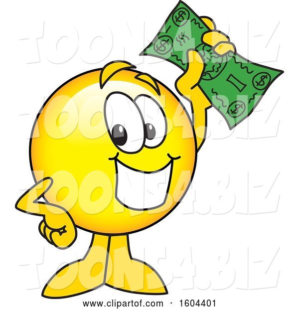 Vector Illustration of a Cartoon Smiley Mascot Holding Cash Money