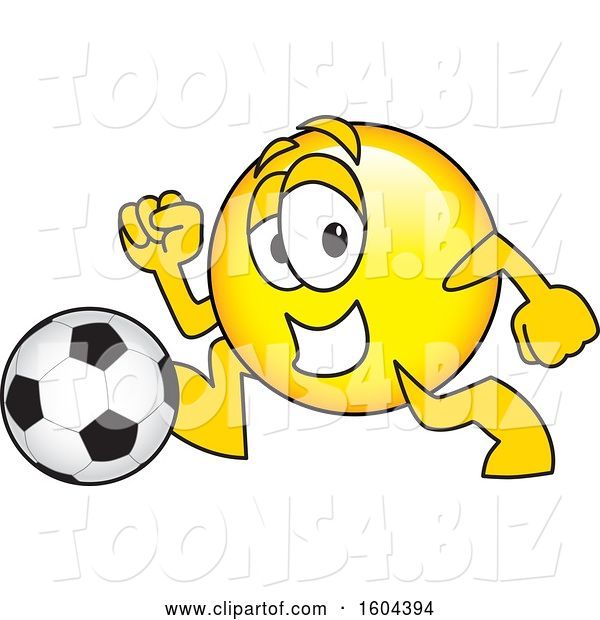 Vector Illustration of a Cartoon Smiley Mascot Playing Soccer