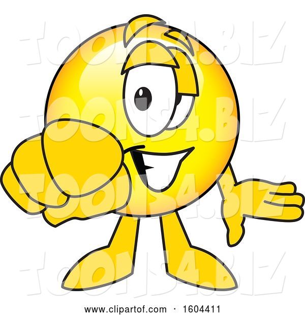 Vector Illustration of a Cartoon Smiley Mascot Pointing Outwards