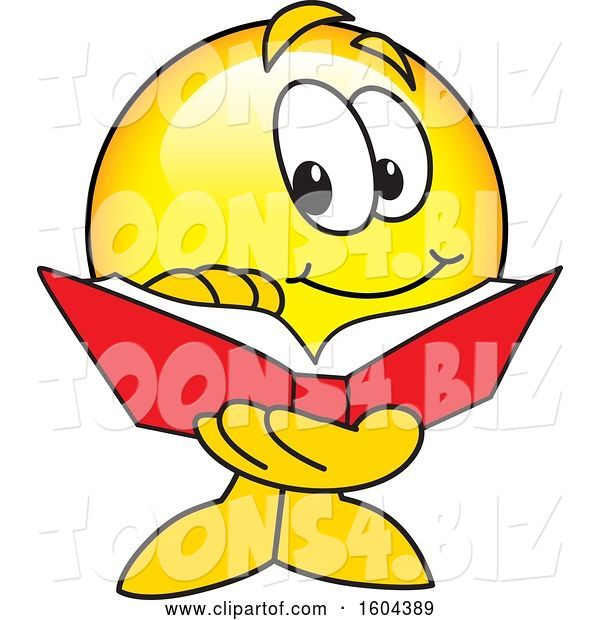 Vector Illustration of a Cartoon Smiley Mascot Reading a Book