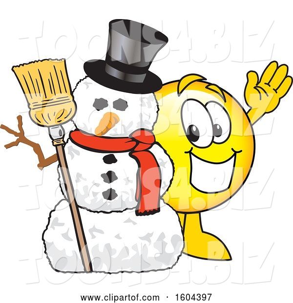 Vector Illustration of a Cartoon Smiley Mascot with a Christmas Snowman