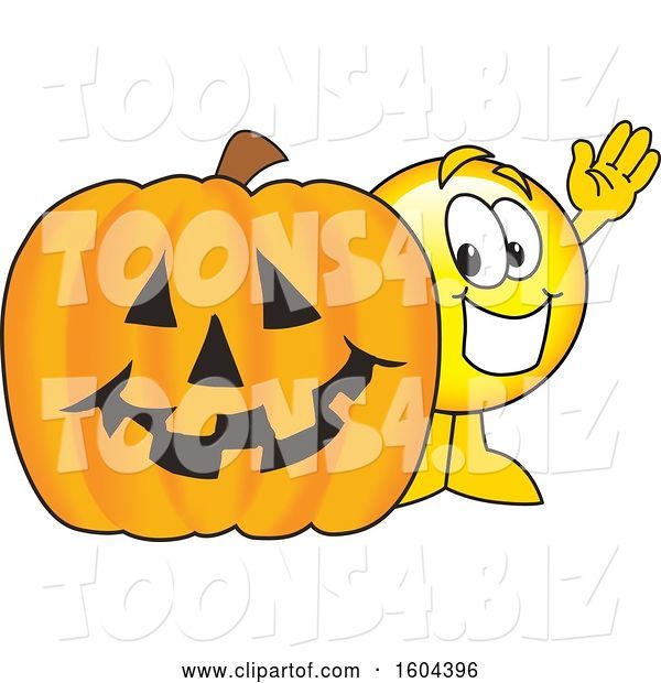 Vector Illustration of a Cartoon Smiley Mascot with a Halloween Pumpkin