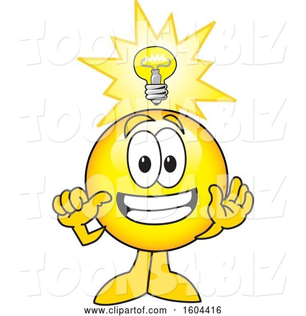 Vector Illustration of a Cartoon Smiley Mascot with an Idea