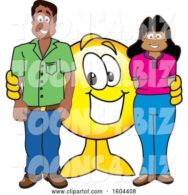 Vector Illustration of a Cartoon Smiley Mascot with Parents