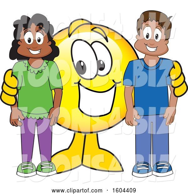 Vector Illustration of a Cartoon Smiley Mascot with Students
