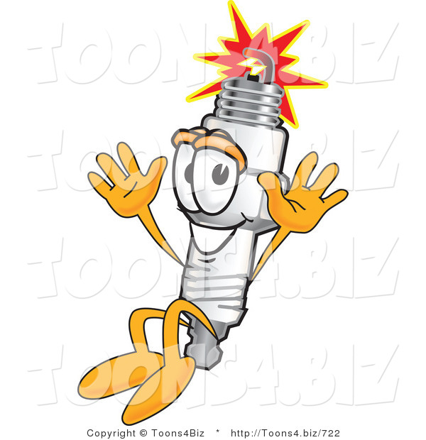 Vector Illustration of a Cartoon Spark Plug Mascot Jumping