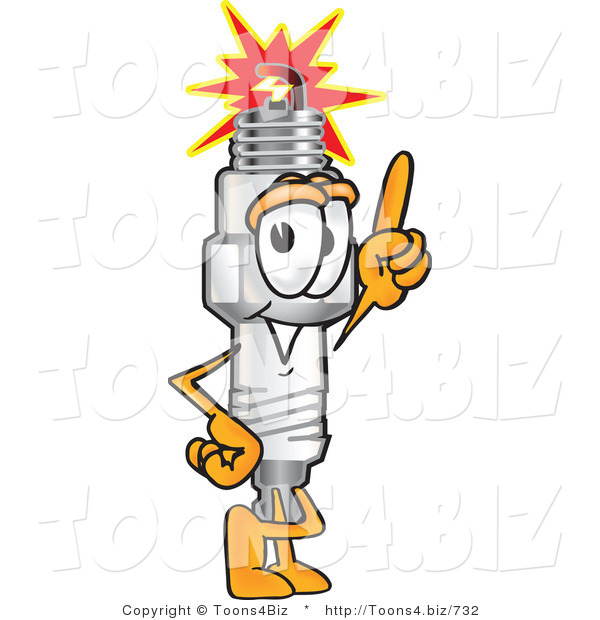 Vector Illustration of a Cartoon Spark Plug Mascot Pointing Upwards