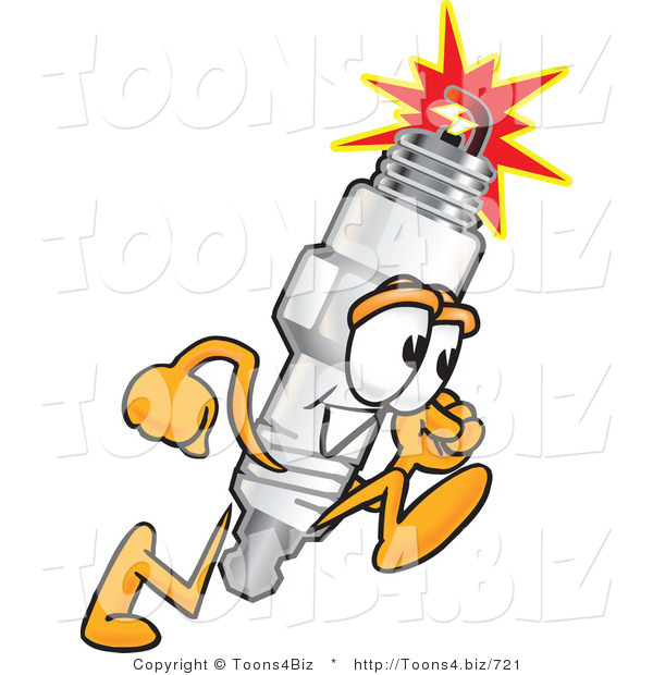 Vector Illustration of a Cartoon Spark Plug Mascot Running