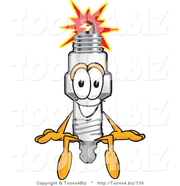 Vector Illustration of a Cartoon Spark Plug Mascot Seated