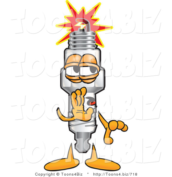Vector Illustration of a Cartoon Spark Plug Mascot Whispering